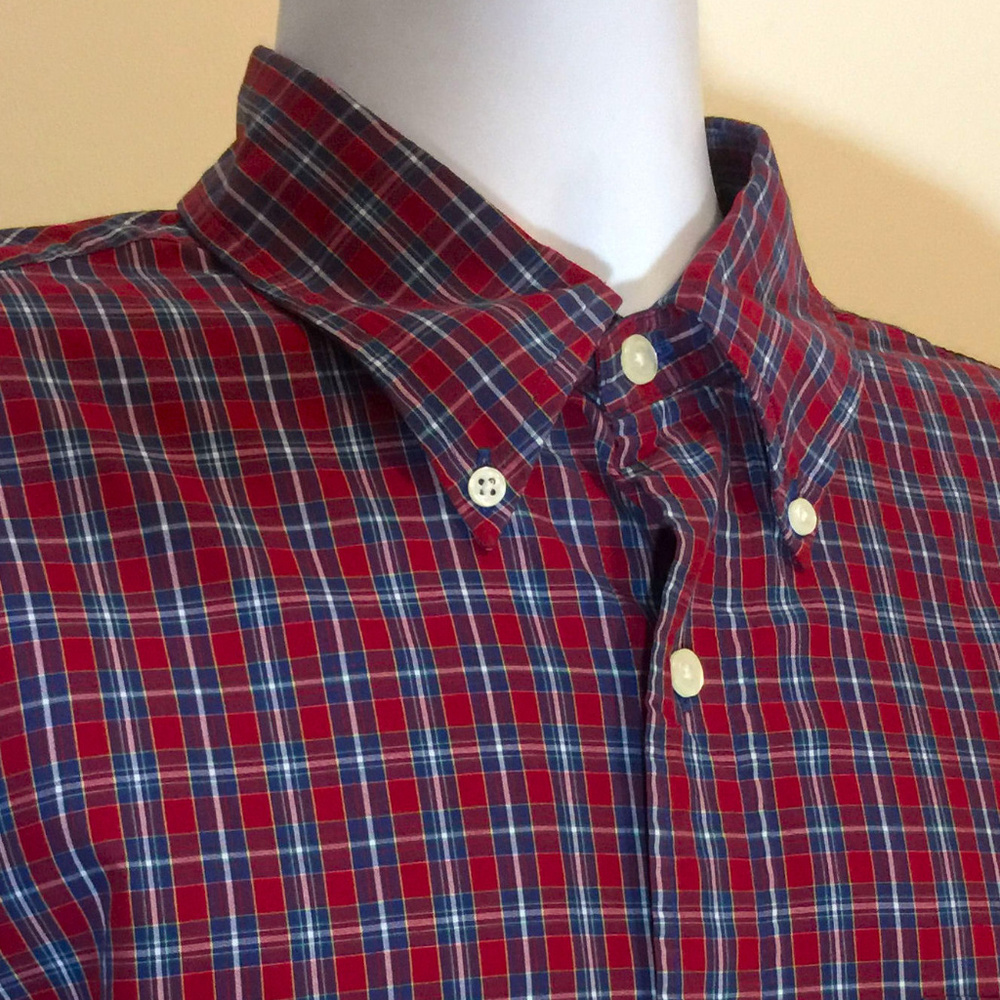 BROOKS BROTHERS Red & Green Plaid Button Front